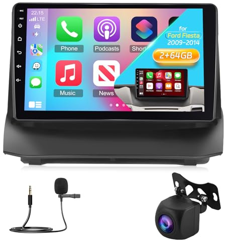 NHOPEEW 2+64G 9 Pollici Radio Android per Ford Fiesta 2009-2017 - Wireless CarPlay & Android Auto, Navigazione GPS, Controllo del Volante, FM RDS, Split Screen