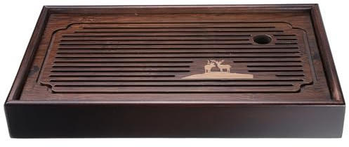 QUARKZMAN Plateau Thé Chinois En Bambou Gong Fu 11.8 Motifs Gravure Exquis Plateau Thé Meuble Table En Bambou bordeauxtage Avec Boîte Stockage D'Eau Pour Boire Du Thé Marron