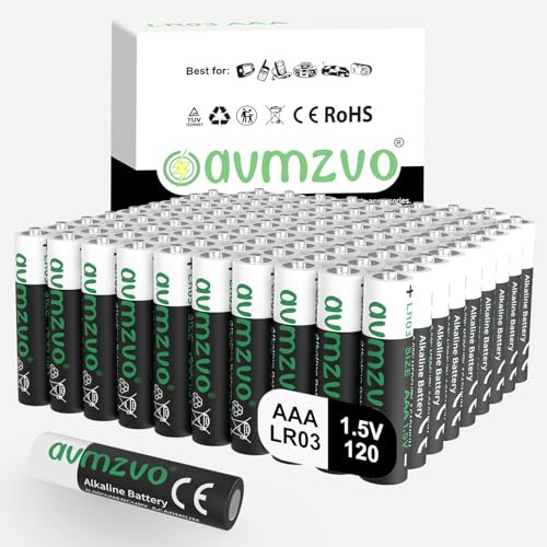 avmzvo Pilas AAA LR03 120 unidades de alcalinas 1,5 V, baterías de larga duración, potentes, se pueden usar para juguetes, alarmas y otros dispositivos electrónicos【10 años de garantía】