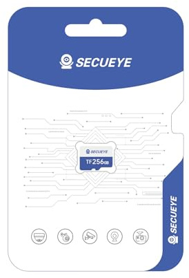 SECUEYE Carte mémoire TF 256 Go Classe 10 FAT32 Haute Vitesse de Lecture/écriture pour caméra de sécurité Enregistrement 24h/24 et 7j/7