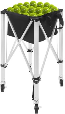 ARBGO Chariot à balles de tennis, pliable, léger, peut contenir 150 balles de tennis, panier à balles de tennis, léger en alliage d'aluminium, avec roues, sac amovible, pour clubs de tennis, écoles,