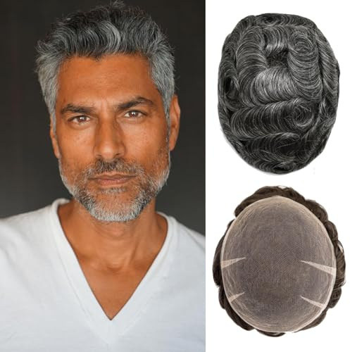 Ehairc Haar System für Männer Voll Schweizer Spitze Toupet für Männer 100% Echthaar Atmungsaktiv Herren Toupet Haaransatz Bleichen Knoten Natürliche 90% Dichte 8X10“（#1B50）