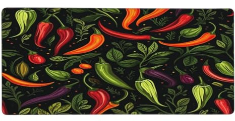 Mexpekil Großes Mauspad, buntes Gemüse-Chili-Muster, rutschfest, XL-Mauspad, 900 x 400 mm, lange Gaming-Tastaturmatte mit Gummiunterseite, für Büro, erweiterte Computer-Schreibtischunterlage