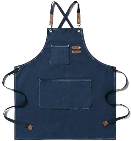 HSHSWA Gartenschürze Leinwand-küchenschürzen Für Frau-männer-Chef-arbeitsschürze Grill Restaurant Bar Shop Cafés Schönheit Nägel-Blue-einheitsgröße