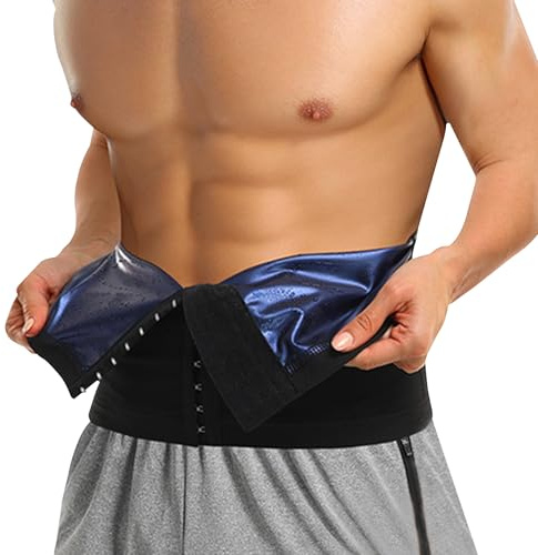 GENEMEN Ceinture de sudation pour homme - Ceinture amincissante - Brûleur de graisse, Bouton bleu, L/XL