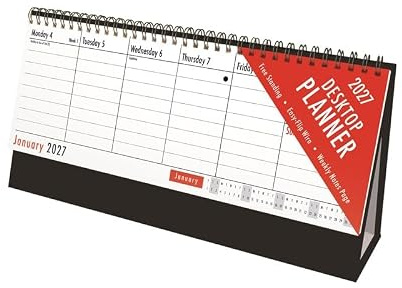 V-VAPE 2027 Desktop Planner Calendar Weekly Desk Organiser Standing Flip Calendar with Notes Section, Spiral Bound, Productivity Planner for Office, Home & Study