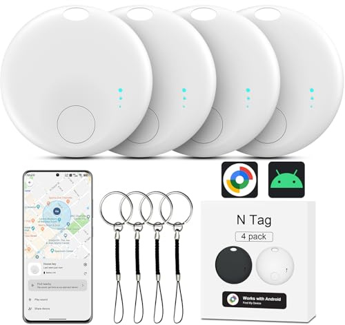 Air Tracker Tag Android, 4 PCS Smart Tracker Tag GPS Localizzatore Chiavi Compatibile con Trova Dispositivo(Solo Android), Bluetooth Tracker Compatibile per Portafogli,Chiavi,Zaini, Animale (Bianco)