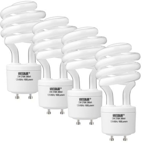 UNITEDLUX 23Watt T2 Spiral CFL GU24 2 Prong Light Bulb Base 1600lm 120v 60Hz Light Bulb- Mini Twist Lock Spiral -Self Ballasted Compact Fluorescent (4)