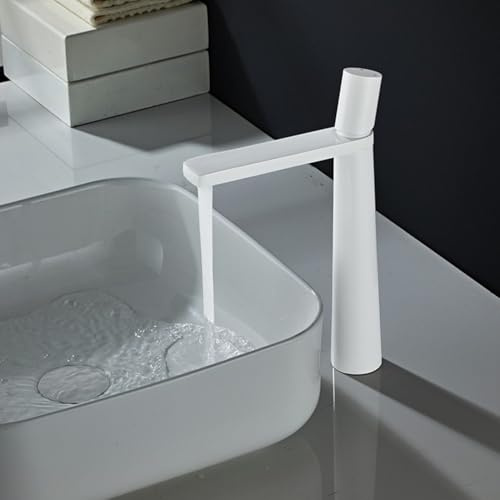 Rubinetto miscelatore per lavabo da bagno in acciaio inox massiccio bianco con comando a leva singola per acqua calda e fredda, compatibile con la maggior parte delle configurazioni di lavandini