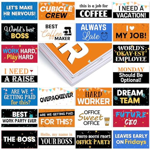24 Designs Office Party Photo Booth Props Double Sided 11x5.5 Inch Photo Booth Props Corporate Party Water Proof Funny Adult Work for Office Work Celebration Activity Team Parties Gatherings