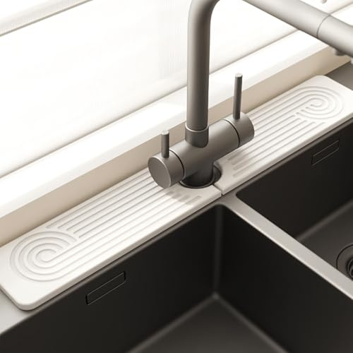 Stone Faucet Mat for Kitchen Sink, Kitchen Sink Splash Guard, Diatomite Fast Drying Stone Faucet Mat for Bathroom Counter, Premium Stone Splash Guard for Kitchen & Bathroom Faucets, 10x38cm