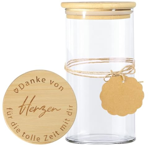 Vorratsglas Dankeschön Geschenk, Vorratsglas mit Holzdeckel, Bonbonglas mit Gravur, Abschiedsgeschenk Kollegen für Kollegen, Hebamme, Erzieherin, Erzieher, Lehrer, Geschenk Kita Kindergarten (Danke)