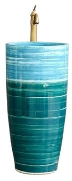 Indipendente Lavabo da appoggio in ceramica blu, lavabo esterno con piedistallo for balcone e bagno Moderno