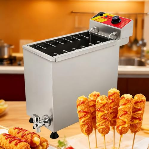 25l Commercial Electric Deep Fryer, Stainless Steel Korean Cheese Hot Dogs Waffle Sticks Maker Frying Machine, 12 Hooks Corn Dog Fryer For Snack
