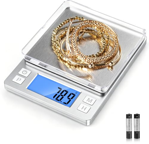BOMATA Upgraded Small Food Scale with 0.1 g High Precision, 3000 g Capacity | New Hold Function, Larger Display, Digital Kitchen Scale for Small Item, Jewelry Silver