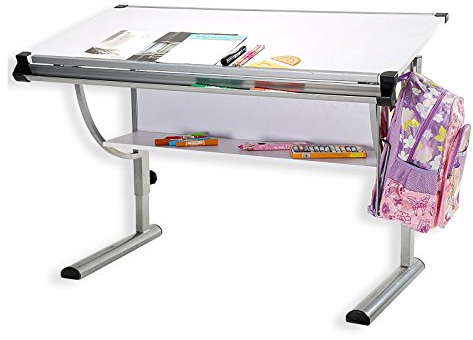 IDIMEX Kinderschreibtisch Schülerschreibtisch Cindy, höhenverstellbar und neigungsverstellbar, Schreibtisch neigabarin weiß, stabiles Metallgestell