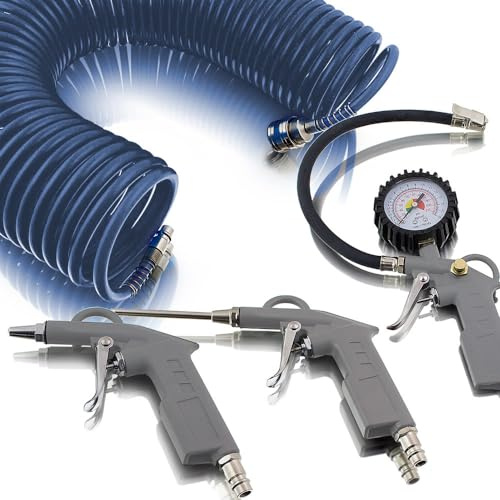 BITUXX® 4 teiliges tlg Druckluftset Zubehör Set für Kompressor Schlauch Reifendruck Ausblaspistole Druckluft Pneumatik