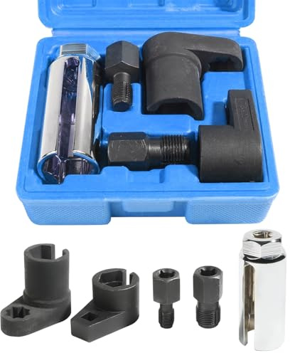 FreeTec 5tlg Lambdasonden Schlüssel Set, 22 mm Nuss und Gewindereparatur Satz, 1/2 3/8 Lambdasonde Werkzeug