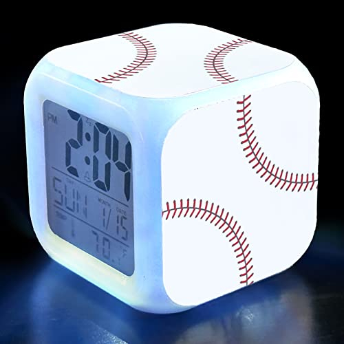 XUWU Baseball Ball Alarm Clock for Kids Boy Girl 7 LED Color Changing Wake Up Clock Home Decor Bedroom Digital with Temperature Display