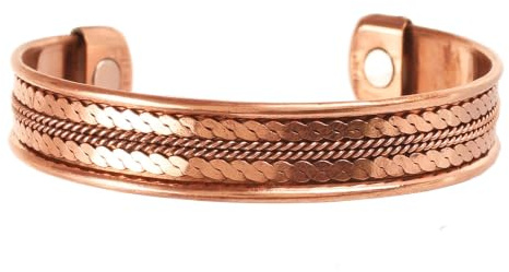 Touchstone Bracelet magnétique en cuivre de style tibétain. Forgé à la main avec du cuivre pur solide et de haut calibre. Incrustation délicate en laiton.