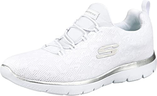 Skechers Damen Summits Leopard Spot Sportschuhe, White Mesh Silver Trim, 37.5 EU