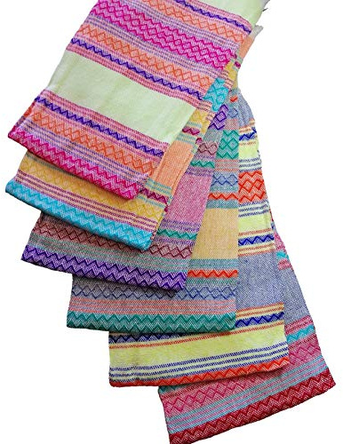 Jacq & Jürgen – Set of 6 Colorful Cotton Cloth Napkins – 22x18 – Multicolor Inca Pattern – Dinner Table Linens or Tortilla Warmer Cloths