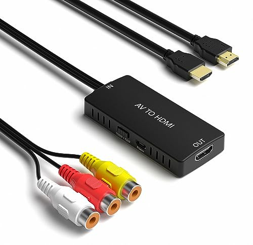 LVY RCA to HDMI Converter AV to HDMI Adapter Composite/CVBS to HDMI Video Audio Converter, Widely Compatible with Various RCA Equipment for N64, PS2, PC, Laptop, VHS, VCR, Camera DV ect.