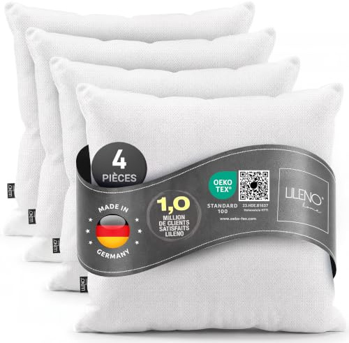 Lileno Home, set di 4 imbottiture per cuscino, cuscino interno lavabile adatto per persone allergiche, imbottitura in poliestere per cuscini da divano, poltrona, sedie e poggiatesta
