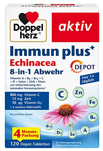 Doppelherz Immun plus Echinacea 8-in-1 Abwehr - Mit Vitamin C, Vitamin D und Zink als Beitrag zur normalen Funktion des Immunsystems - 120 Depot-Tabletten