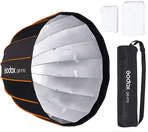 Godox QR-P70 Softbox parabólico con Montaje Bowens, configuración rápida, Plegado rápido en un Minuto, con difusor Frontal e Interior y Bolsa de Transporte para Godox SL-60W VL150 UL150 SL150WII