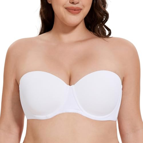 MELENECA Women's Underwire Strapless Bras for Bigger Bust Back Smoothing Plus Size White 38F