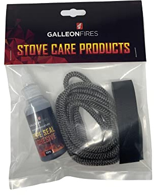6mm Black Stove Rope Kit for Stove Door Seal with Large 50ml Glue & Tape - Heat Resistant 2m x 6mm Soft