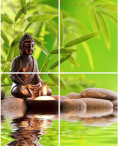 FoLIESEN Fliesenaufkleber - Deko-Bild für Bad, Küche, Badezimmer - Dekoration Fliesen-Bild selbstklebend - Buddha Zen Garten, Fliese - Bild (BxH):20x25 cm - 40x50 cm / 4-tlg.