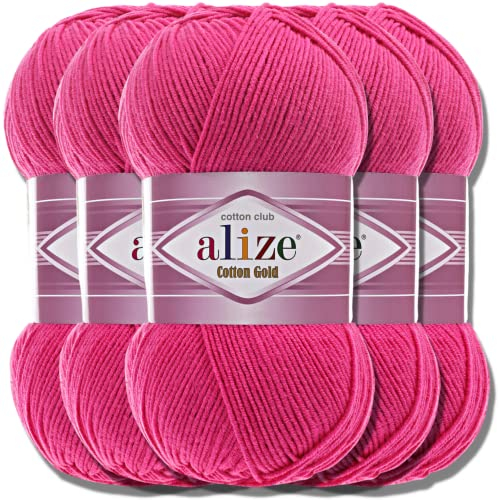 Alize 5 x 100g Cotton Gold Türkische Premium Wolle Baumwolle und Acryl Handstrickgarne | Garn | Yarn | Babywolle Strickgarn Akzente Accessoire Baby zum Häkeln Stricken Kleidung Schals (149)