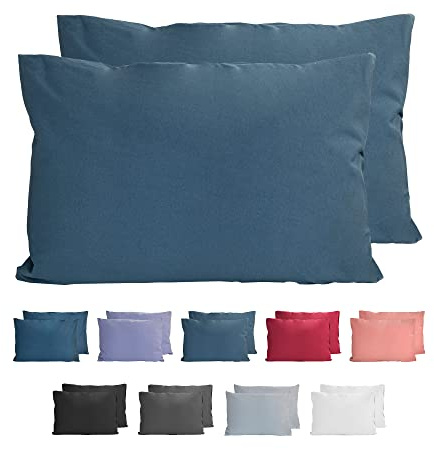 Komfortec 100% Baumwolle Kissenbezüge 2er Set - Superweicher Premium Jersey Kopfkissenbezug 150 g/m² - Kissenhülle - Petrolblau - 40 x 60 cm