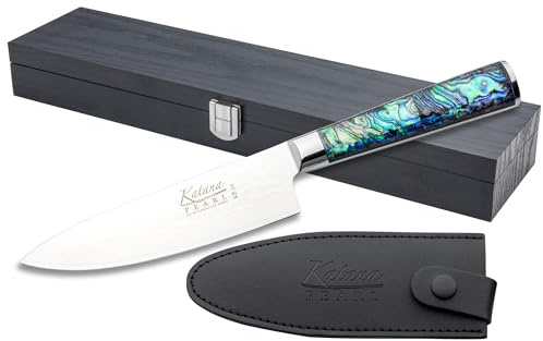 Katana Saya Pearl 15 cm Kochmesser – VG-10-Damaststahl mit hohem Kohlenstoffgehalt für extreme Robustheit und Schärfe – Acrylgriff mit Abalone-Muster
