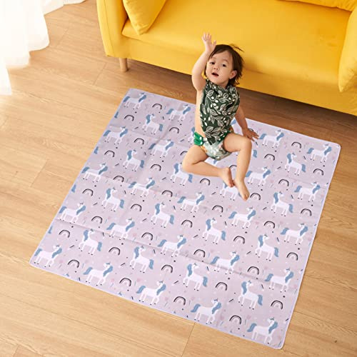 Alvinlite Faltbare Spielmatte Baby Krabbelmatte wasserdichte Tragbare Puzzlematte für Babys, 110x110cm, Kinderteppich Teppich Kinderzimmer für Innen- oder Außenbereich, Einhornmuster