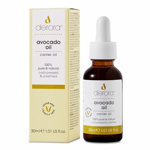 Derora Huile d'avocat | Nourrit la peau, les cheveux et les ongles | Anti-âge | 100% pur | Pressé à froid et non raffiné | Antioxydant et riche en vitamines A, B, D et E (30 ml)