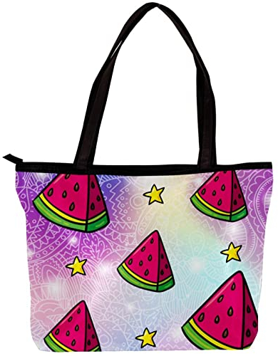Tragetasche für Damen Strandtasche Handtaschen für Damen Geldbörsen Laptoptasche Umhängetasche mit Reißverschluss,Cartoon Stern Wassermelone reizendes Muster