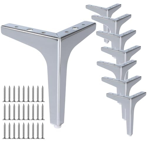 LOLYSIC Metal Furniture Legs, 17cm 6.7 Sofa Legs Set of 8 Triangle Cabinet Feet Chair Legs DIY Replacement Furniture Legs for Coffee Table Cupboard Couch Cabinet, Silver