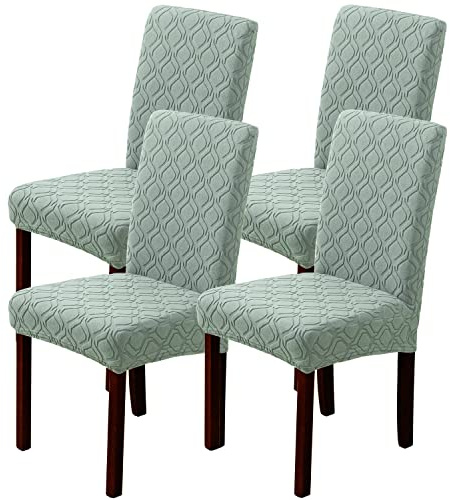 OKYUK Chair Covers, Dining Chair Covers Set of 2/4/6,Elastic Chair Protector Stretch Removable Washable Seat Covers for Dining Room Wedding Banquet Party Decoration (4, Jacquard bean green)