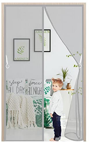 Magnet Fliegengitter Tür Insektenschutz 210x240cm Automatisches Schließen Moskitonetz Vorhang-Klebemontage Ohne Bohren-für Wohnzimmer/Schiebetür/Terrassentür Grau