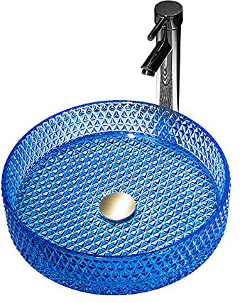 Badezimmer-Waschbecken, Waschtisch, Glas-Waschbecken, zylindrisches Waschbecken auf der Arbeitsplatte, Schüssel über dem Waschbecken, Kunstwaschbecken mit Wasserhahn und Pop-Up-Ablauf, Schwarz (Dunke