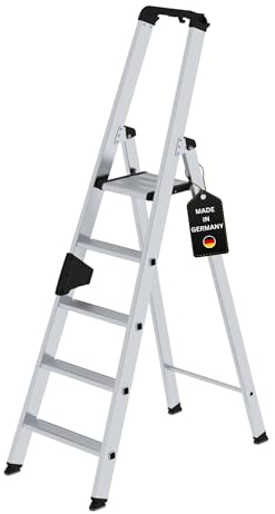 PROREGAL Stufen-Stehleiter | einseitig | begehbar | 5 Stufen | Leiter, Teleskopleiter, Trittleiter, Bockleiter, Sprossen-Doppelleiter