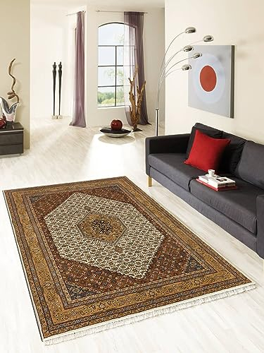 Rug Studios Teppich BENARAS BIDJAR | Farbe: Rot; Größe: 150 cm rund | strapazierfähig und leicht zu reinigen | Wohnzimmer | Schlafzimmer