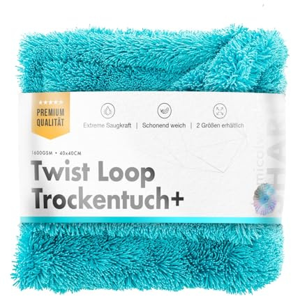 Chemicalworkz® Premium Mikrofaser Trockentuch 1600 GSM türkis 40x40cm - extrem saugstarkes Mikrofasertuch Autopflege | Fusselfrei, Streifen- & schlierenfreies Trocknen | Für Auto, Motorrad & Dusche