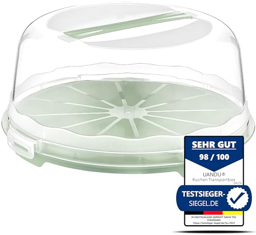 uandu Kuchen Transportbox Rund, Tortentransportbox mit Haube und Griff. Box mit Deckel, ⌀ 34cm, Aufbewahrungsbox, Kuchenbehälter, Kuchenplatte, BPA Frei Tortenbehälter, Tortenbox, Tortenteller