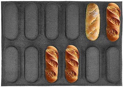 Kopinma Moule à Pain Baguette Français Plaque à Pain avec Revêtement Antiadhésif, Perforé Moules à Pâtisserie, Moule a Baguette pour 4 Baguettes, Moules à Hot-Dog pour Placer et Cuire