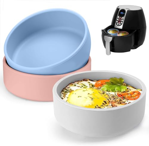 Ledeak 3 Stücke Silikon Spiegeleiform für Heißluftfritteuse, Wiederverwendbare Antihaft-Silikonform Eierformer für Gekochte Eier, Kuchenform Silikon Backform Rund für Luftfritteuse