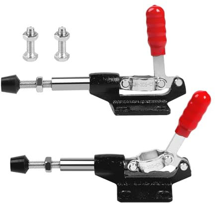 EXLECO 2 Groß Schubstangenspanner Kniehebelspanner Schnellspanner mit Ersatz Schraube, Knebelklemme Spannklemme Verstellbar Niederhalter für Schrägloch Bohrhilfe Zimmerei Schweißen Schwarz